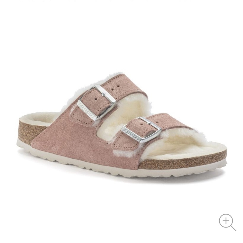 BIRKENSTOCK Arizona Shearling Suede Leather Sandal in Pink/ Silver